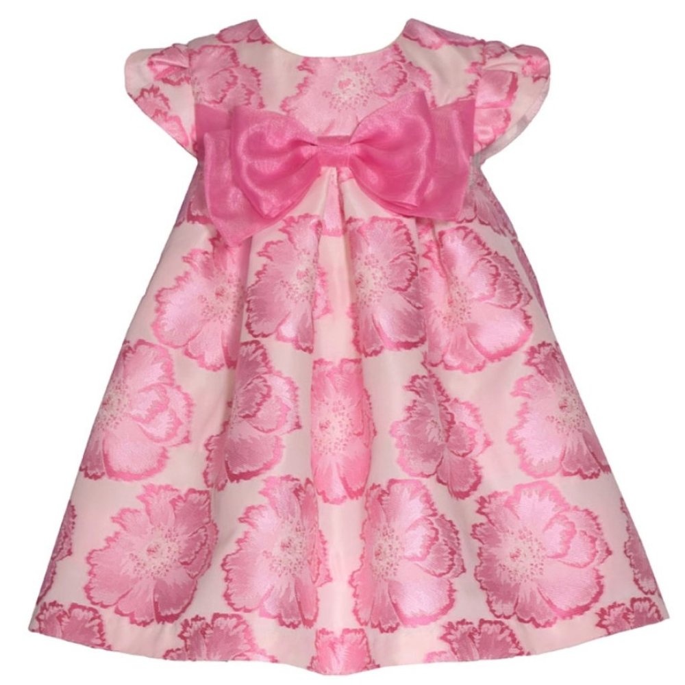 Bonnie Jean Girls 3M-4T Pink Floral Jacquard Organza Bow Front Dress